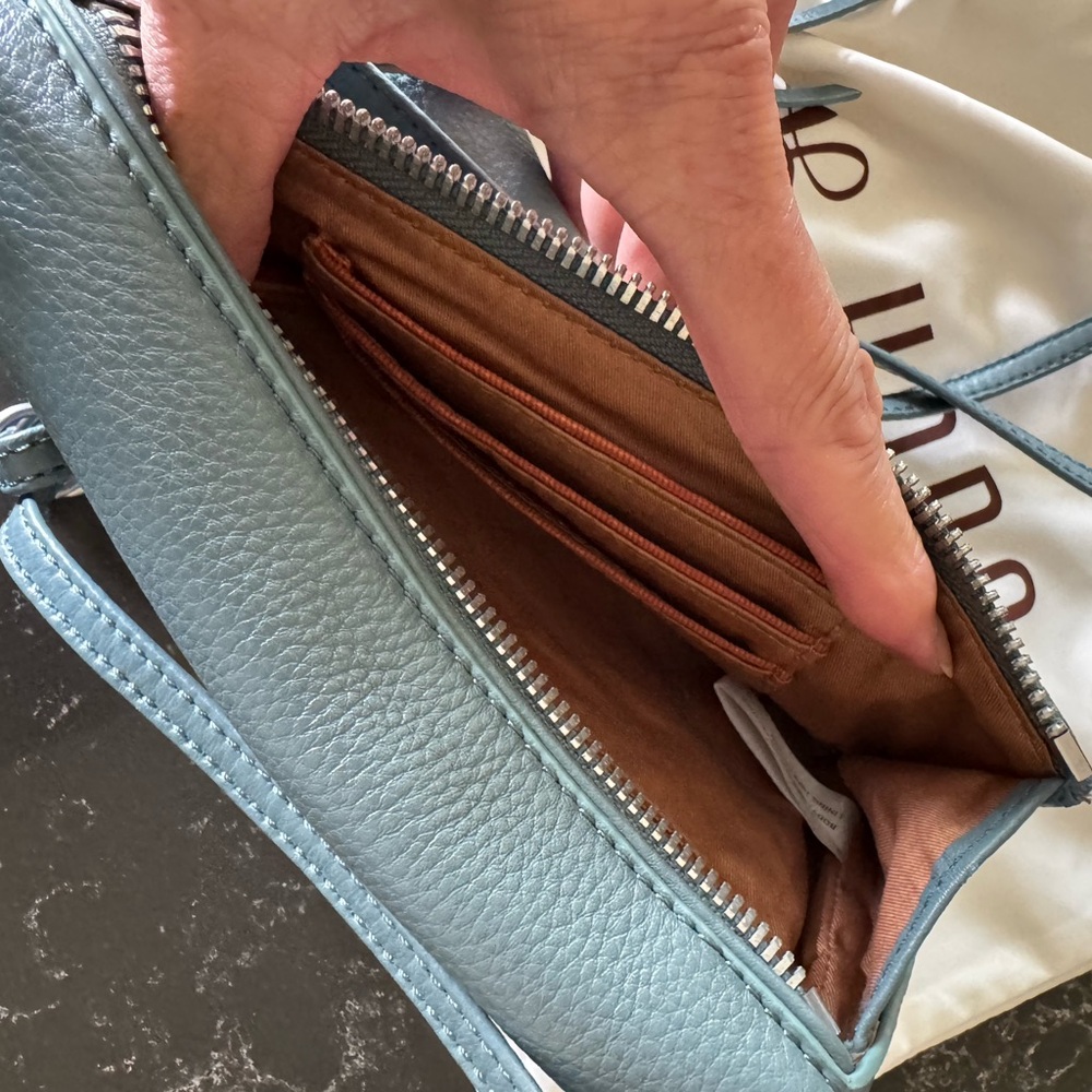 HOBO Blue-Green Leather Crossbody Bag with Front Zip - Picture 4 of 7